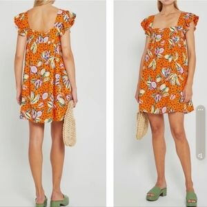 KOURT Vibrant Orange Fruit Print Mini Dress Size